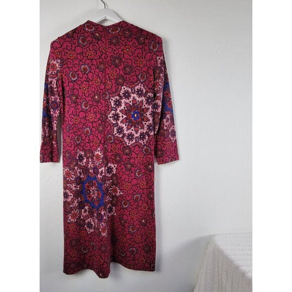 Goldworm Italy 1970's Vintage Kaleidoscope Floral Magenta Merino Wool Dress 16 - Picture 2 of 8